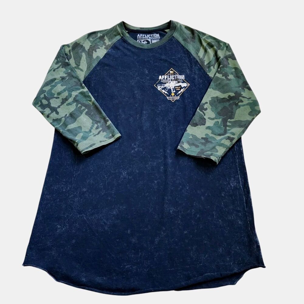 Affliction Blue and Camouflage Long Sleeve Shirt